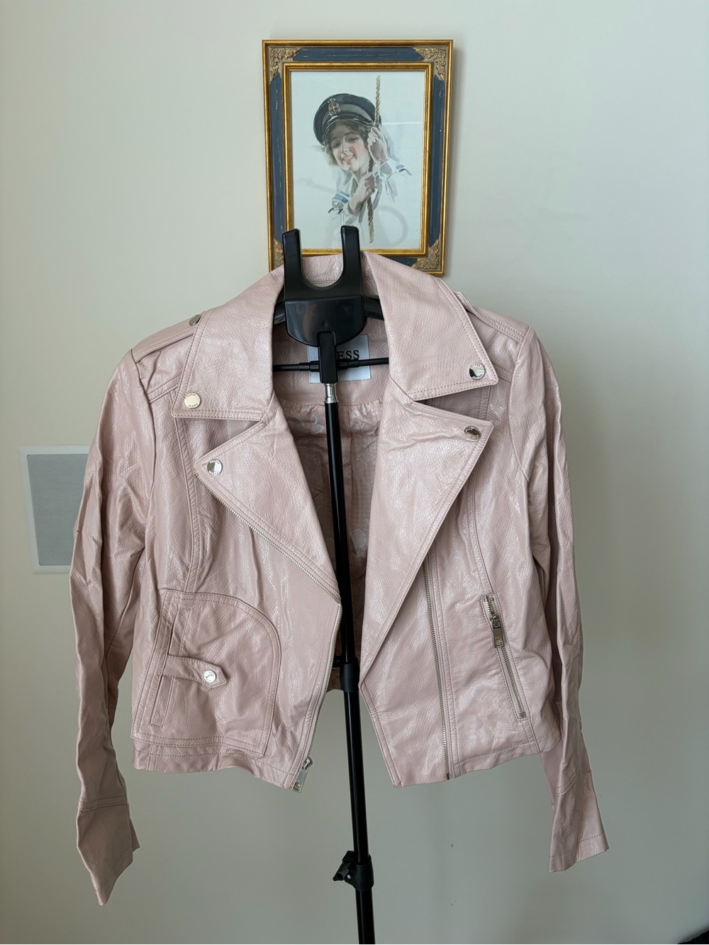 Guess Faux Leather Biker Jacket - Light Blush Pink L